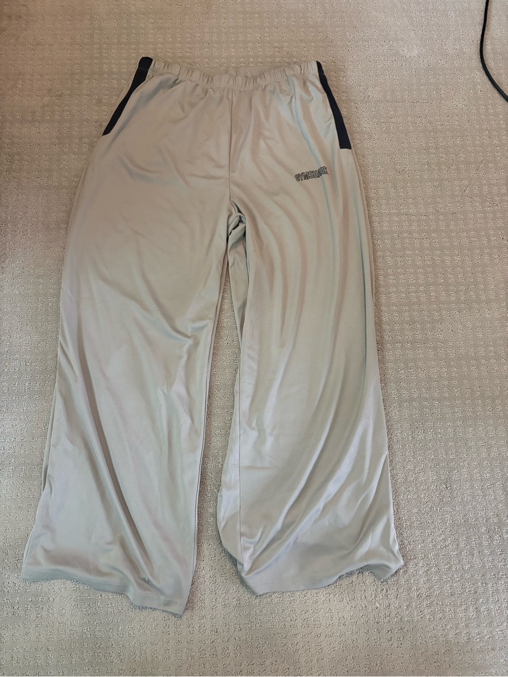 Gymshark Light Gray Wide-Leg mesh pants with navy Trim